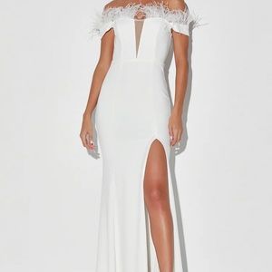 Off-the-Shoulder Feather Maxi Dress